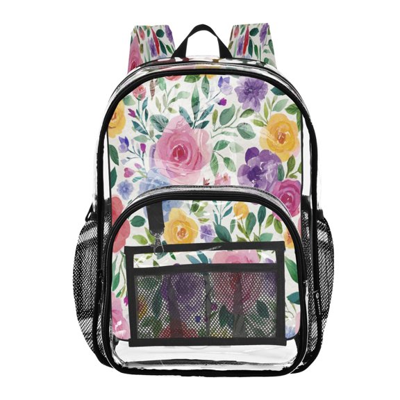 Iauyy Clear Backpack Heavy Duty PVC Transparent Backpack for College Workplace, Spring Floral Patterns