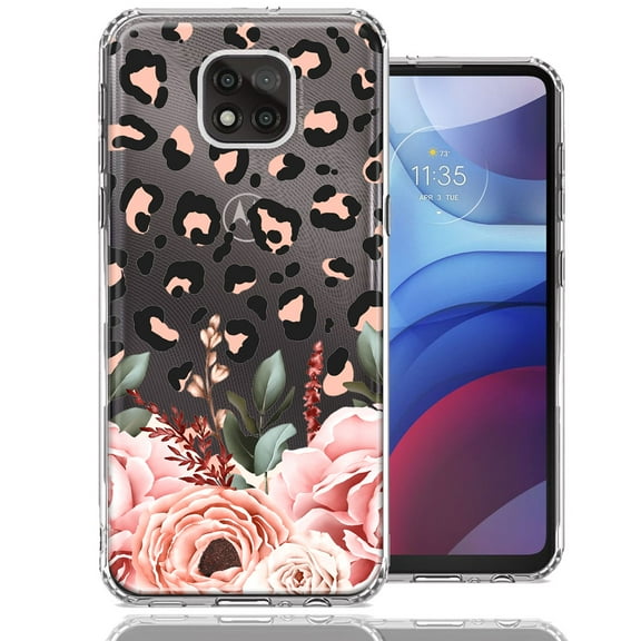 MUNDAZE Case For Motorola Moto G Power 2021 Classy Blush Peach Peony Rose Flowers Leopard Phone Cover