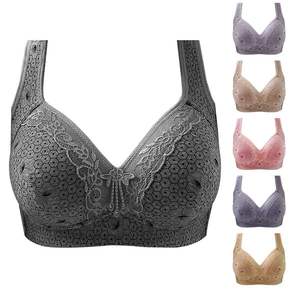Gymayou Womens Adjustable Strap Wirefree Lace Vest Bra Mom Style Gather Support Full Figure Lingerie Comfort Daily Lounge Underwear Beige 36
