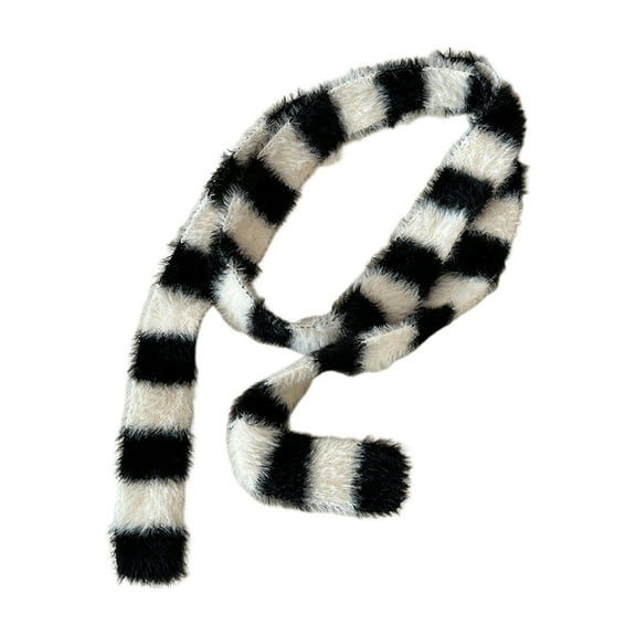 Women Long Scarf Color Block Striped Print Thin Long Scarf Cold Weather Scarf Neck Wrap Fashion Accessory-White