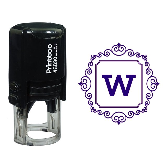 Printtoo Square Swirl Border Alphabet W Monogram Initial Self Inking Rubber Stamp Office Stationary