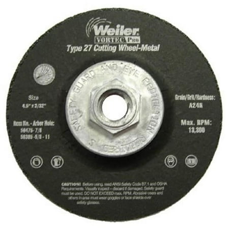 UPC: 0012382563851 | Weiler Wolverine Thin Cutting Wheels  4 1/2 in Dia  3/32 in Thick  24 Grit Alum. Oxide – 1 EA (804-56385)