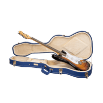 Crossrock Designer Series- Universal Wooden Case for Stratocaster and Telecaster Electric Guitars- Security Lock, Metal Feet, Storage Space- Vibrant Blue