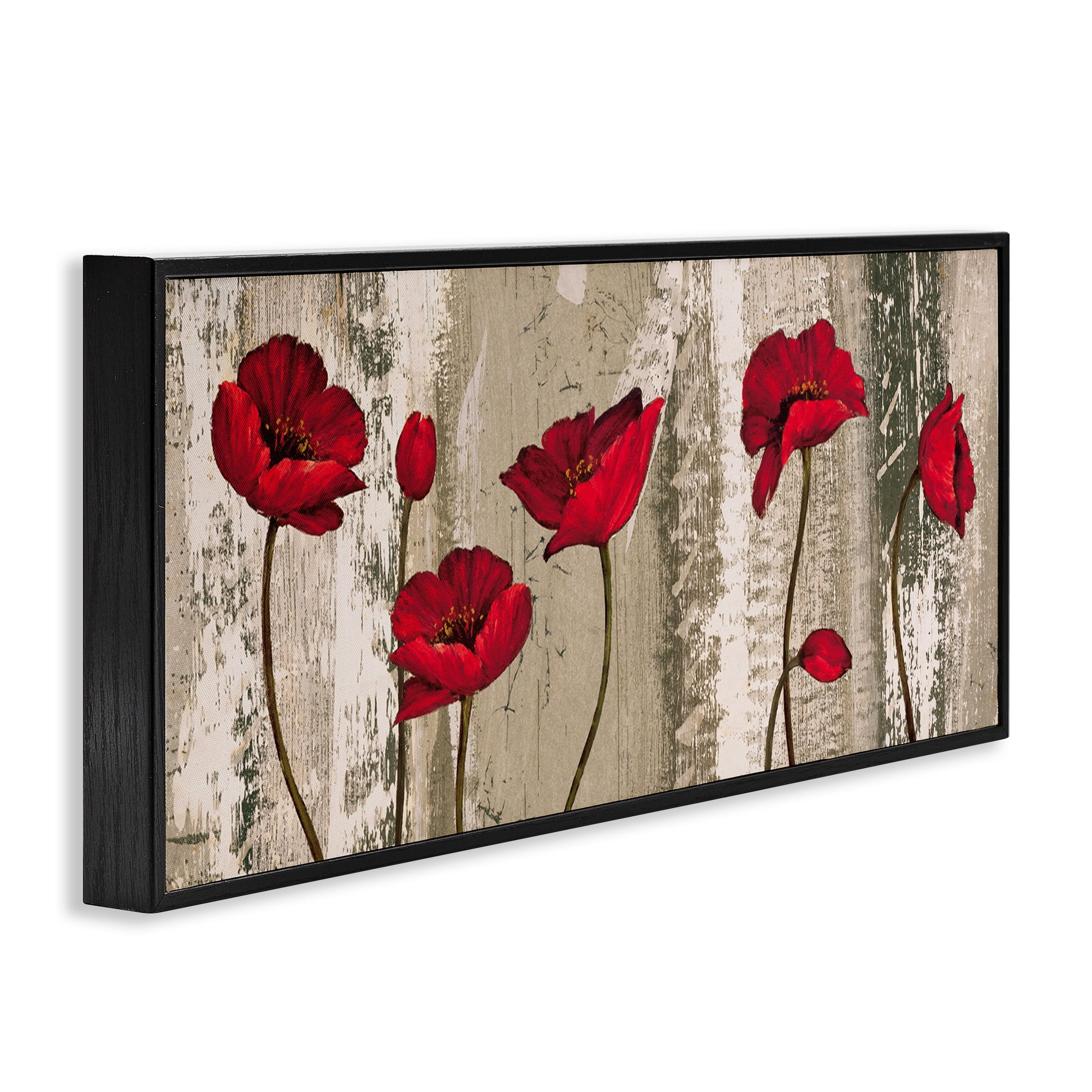 Stupell Industries Red Poppies Rustic Pattern Botanical & Floral Painting Black Framed Art Print Wall Art, 24 x 10