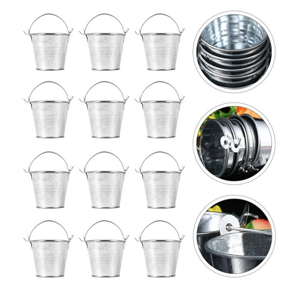 TAILTOSS Small Metal Buckets Set of 12 Mini Pails with Handles for Storage Use Silver Tinplate