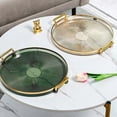 thumbnail image 5 of Modern Round Tray, 11 inch Diameter, Decorative Accent Tray for Storage and Display, Acrylic Vanity Tray with Gold Handles - Champagne, 5 of 5