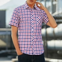 COSFO Collared Men's Shirts Casual Plaid Short Sleeve Tops Regular Fit Button Down with Pocket Shirts