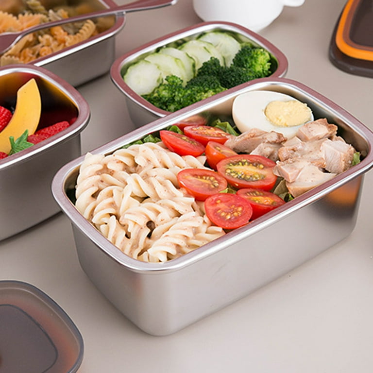 Set Of 3 Stainless Steel Containers With Lids, 20oz Snack Box And 600ml  Stackable Reusable Metal Food Containers For Lunch, Bento Box, Commercial  Food Service With Combination Serving Dish Boxes, Tight Sealing