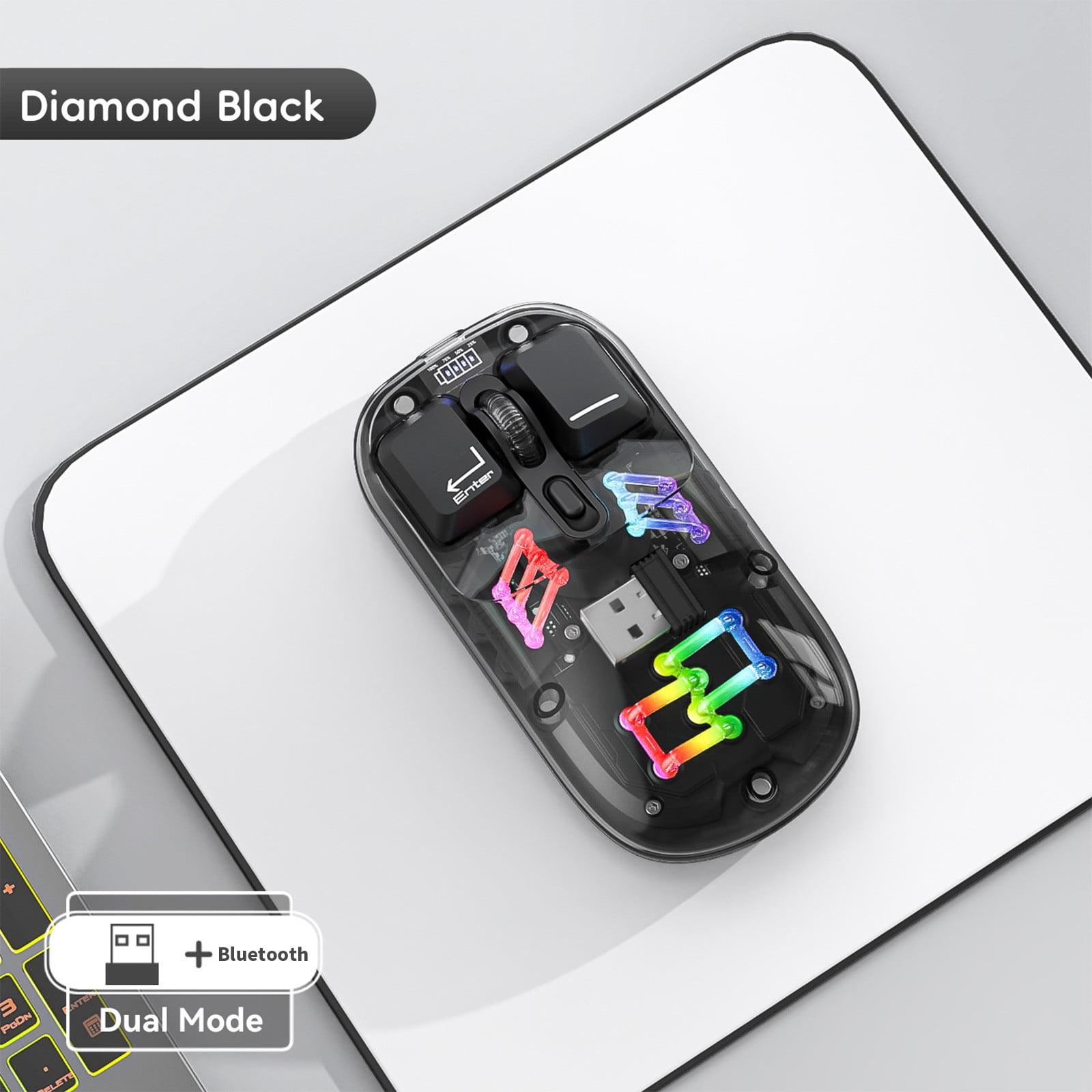 SPOORYYO Transparent Wireless Mouse with Dual 2.4G/Bluetooth 5.0 Connection, RGB Backlight, and Type-C Rechargeable - High-Capacity Battery and Precision Sensor for Office and Gaming