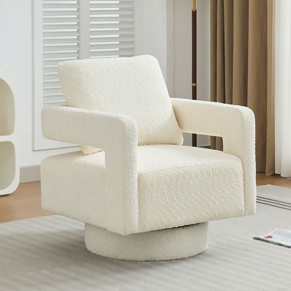 Swivel Accent Chair Modern Rotating Armchair Boucle Fabric Open Back 29.13" Square Seat Living Room Lounge Club Chair