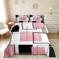 thumbnail image 2 of Manfei Glitter Pink Square Queen Comforter Set, Contemporary Simple Art Comforter Sets Queen, Pink Reversible 3 Pieces, 1 Comforter and 2 Pillowcases, 2 of 6