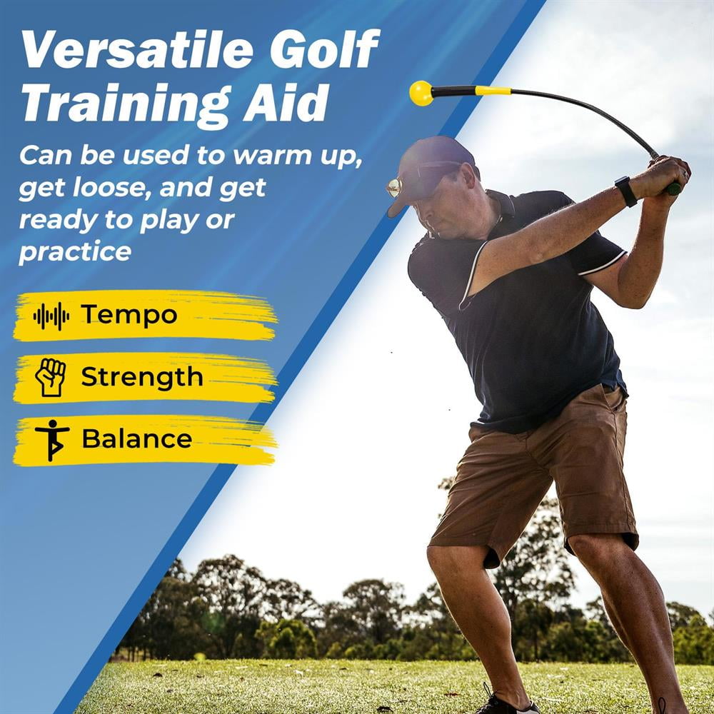 Topcobe 40 Inch Golf Swing Trainer Aid with Weighted Head for Grip Rhythm Balance-Yellow, Indoor Sports Equipment