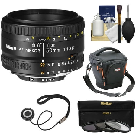 Nikon 50mm f/1.8D AF Nikkor Lens with Case + 3 Filters + Kit for D3200, D3300, D5300, D5500, D7100, D7200, D750, D810