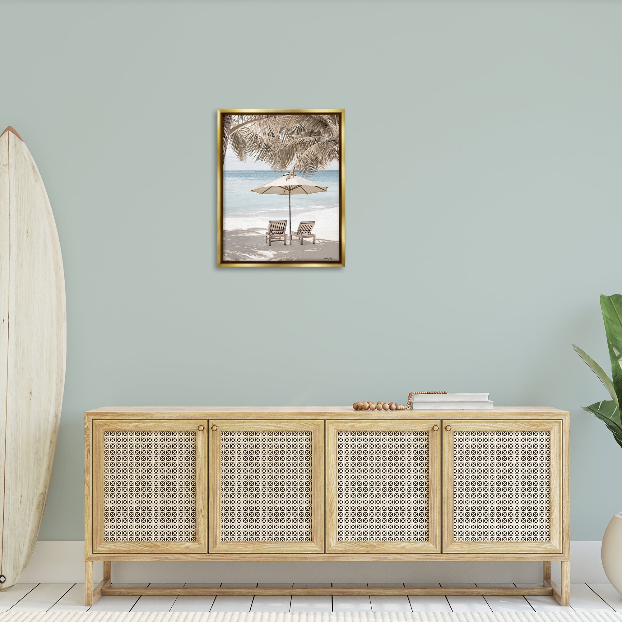 Stupell Industries Summer Villa Vacation Landscape Photography Gold Floater Framed Canvas Art Print Wall Art, 25 x 31