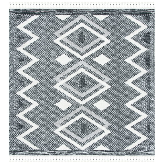 SAFAVIEH Moroccan Tassel Reanna Southwestern Shag Area Rug, Ivory/Black, 6'7" x 6'7" Square