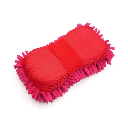 Unique Bargains 8 Shape Microfiber Fiber Chenille Sponge Car Wash Glove Pad Rose Red