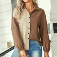 thumbnail image 4 of Lu's Chic Women's Button Up Shirt Long Sleeve House V Neck Slouchy Button Down Shirt Khaki Small, 4 of 5