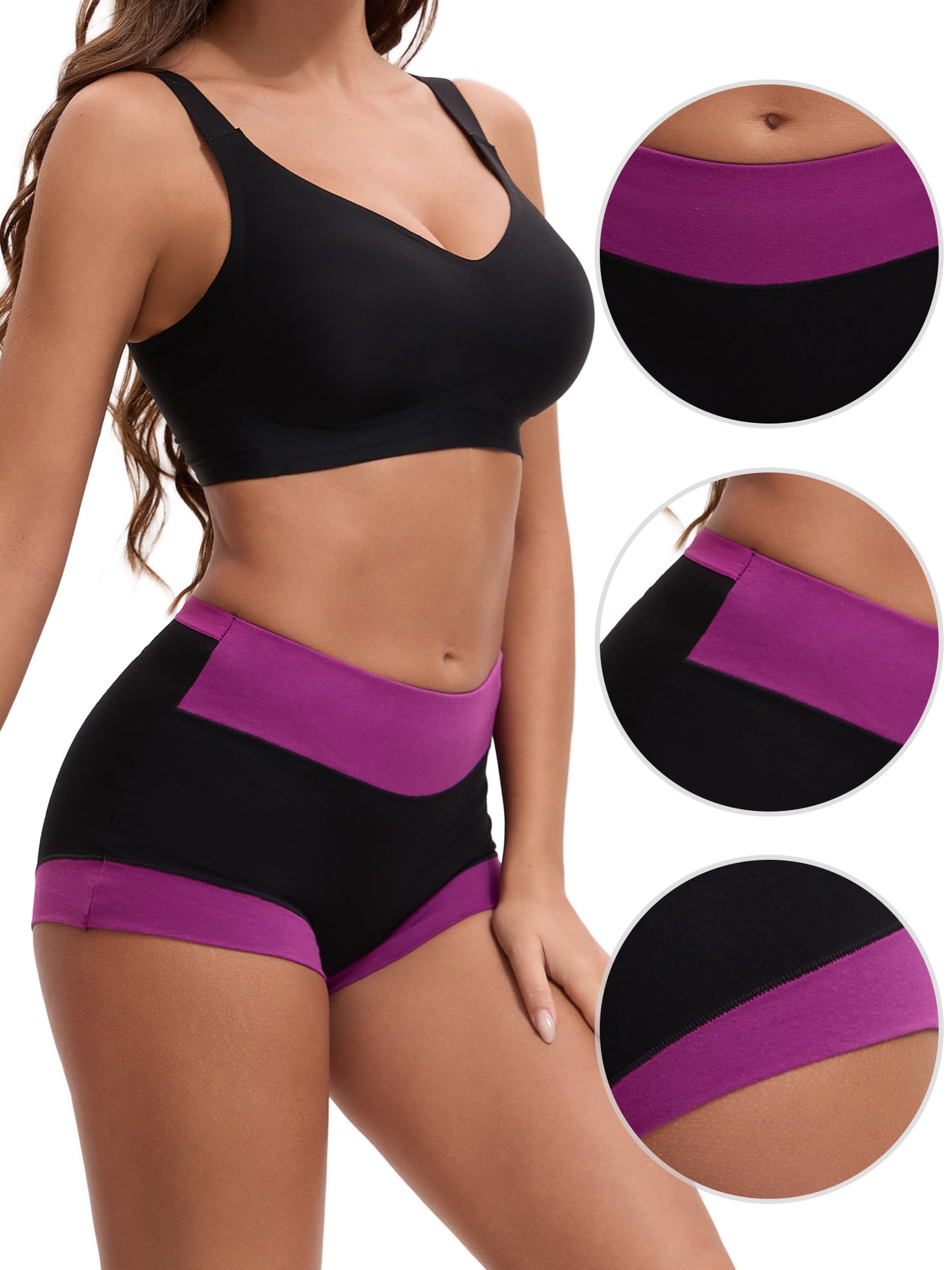 Unique Bargains Women's High Waisted Loose Classic Full Coverage Briefs L Purple