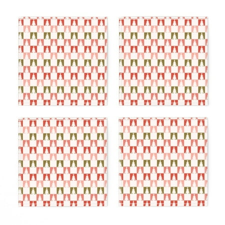 

Linen Cotton Canvas Cocktail Napkins (Set of 4) - Christmas Tree Checkerboard Vintage Green Stars Red Retro Print Cloth Cocktail Napkins by Spoonflower
