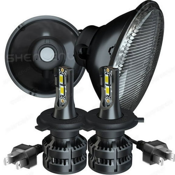 7" Chrome Projector Headlight Lamp H4 Conversion Pair Set For H6014 H6015 H6024