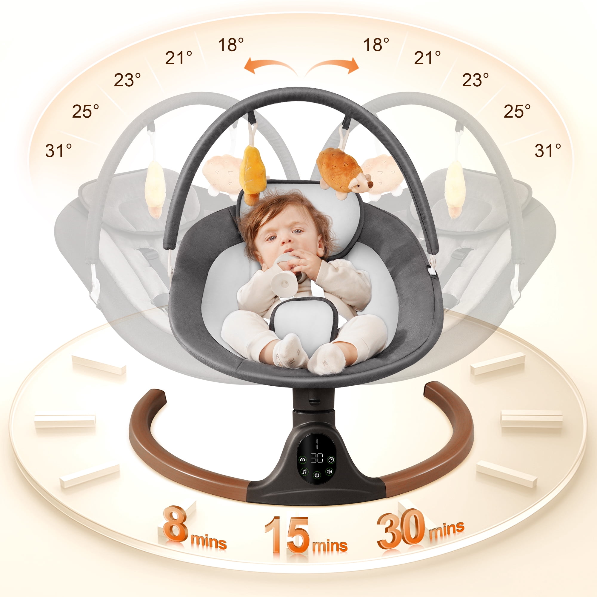 Babyeap Baby Swing for Infants, Electric Swing with 5 Swing Speeds and 10 Lullabies, Gray