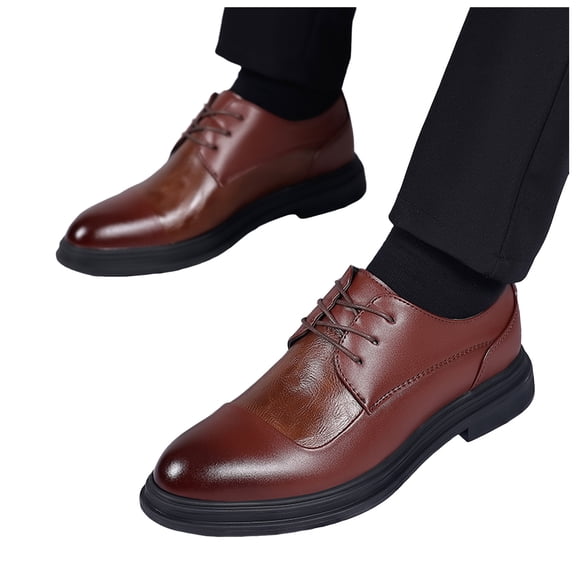 Men's Business Leather Dress Shoes Formal Pointed Toe Lace Up Flat Oxford Shoes Comfortable Non Slip Walking Shoes Brown Size 10.5