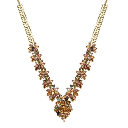 Multi-Tourmaline  925 Sterling Silver 18K Vermeil Yellow Gold Plated Necklace for Women Jewelry Birthday Christmas Gifts Size 18" Ct 10.87