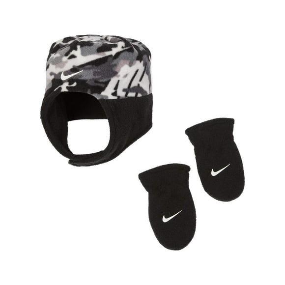 Nike Baby Trapper Hat and Mittens 2 Piece Set (Grey(6A2779-G33)/Camo, 12-24 Months)