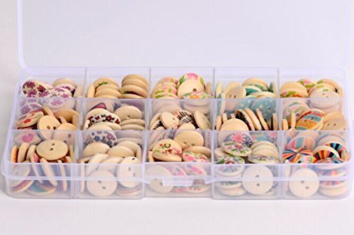225pcs Mixed Wooden Buttons Round Colorful Painting Buttons with Storage Case