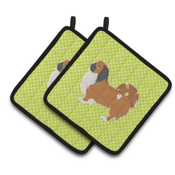 Carolines Treasures BB3838PTHD Pekingese Checkerboard Green Pair of Pot Holders , 7.5HX7.5W, multicolor