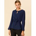 thumbnail image 3 of Blusa Top Cuello Redondo Básico Allegra K Manga Pulsera Cintura Con Corbata Para Mujeres Azul Marino XS, 3 of 6