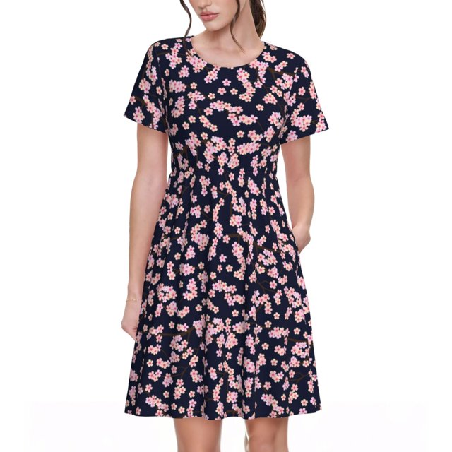 Balery Flower Vestidos sueltos de manga corta para mujer, vestidos de verano 2025, vestidos casuales de corte A con vuelo.