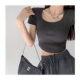 thumbnail image 1 of VISgogo, camisetas cortas para mujer, Color sólido, manga corta, cuello en U, diseño de punto, longitud del ombligo, informal, transpirable, camisetas de verano VISgogo  moda, 1 of 2