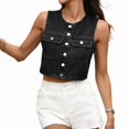 thumbnail image 2 of Jean Vests for Women Crop Denim Top Button Down Waistcoat Vest Tank Tops Fashion Casual Sleeveless Jacket Black & Gray L, 2 of 9