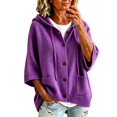 thumbnail image 2 of Endives Womens Cardigan Sweaters Hooded 3/4 Length Sleeve Knit Cardigan Button Front Loose Casual Oversized Sweater Coat With Pockets Cardigan Sweaters for Women Purple M, 2 of 6