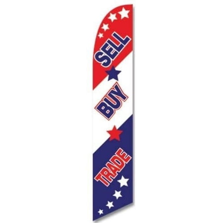 Windless Full Sleeve Swooper Flag SELL BUY TRADE Red White Blue w Stars