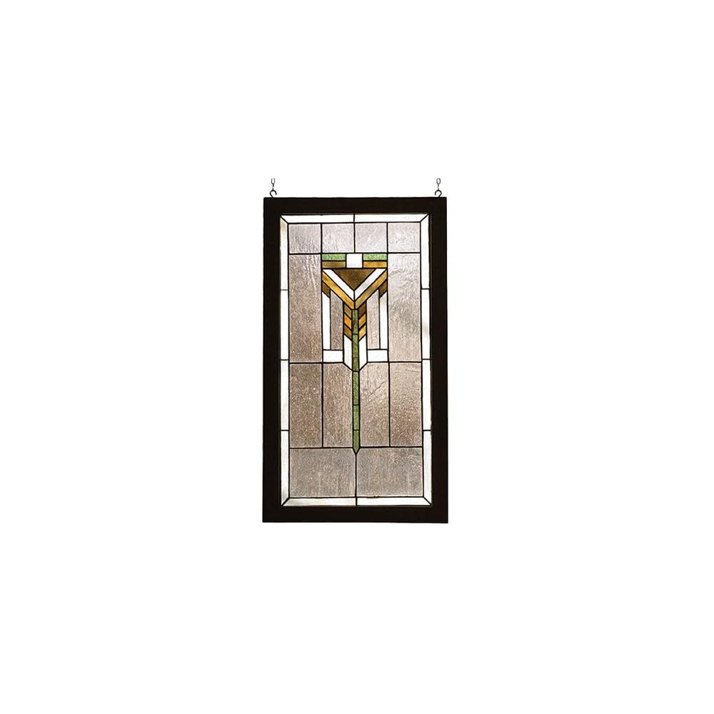 17"W X 30"H Prairie Wood Frame Stained Glass Window