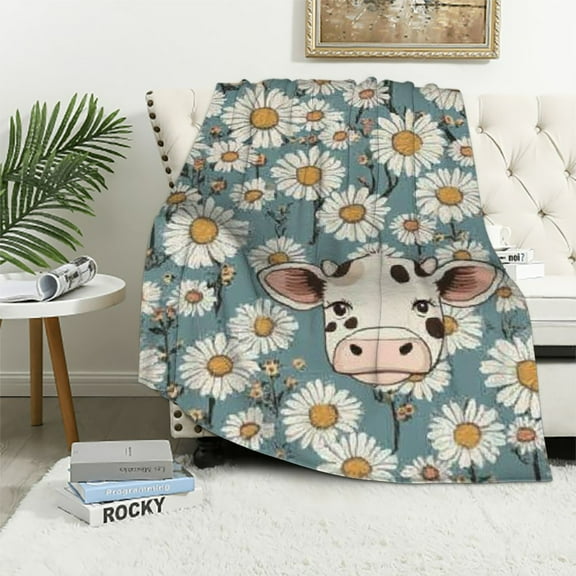BCIIG for Cute Cow Blanket Art Flower Throw Blankets, Decorative Gifts for Girl Women, Cozy Plush Fuzzy Soft Cow Blanket Throw, Daisy Christmas Birthday Gifts Chamomile Quilt 40x50in