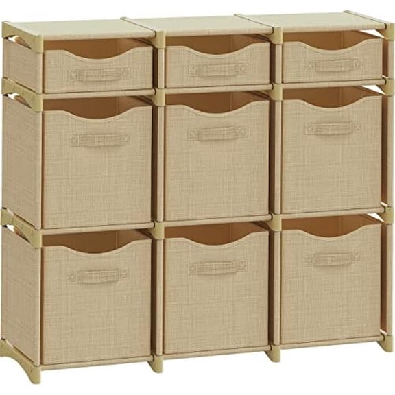 9 Cube Storage Organizer With Bins Included - Closet Storage With 9 Storage Bins - Easy To Assemble Storage Unit With Drawers - Closet Organization For Clothes, Bedroom, Nursery, & Toys (Beige