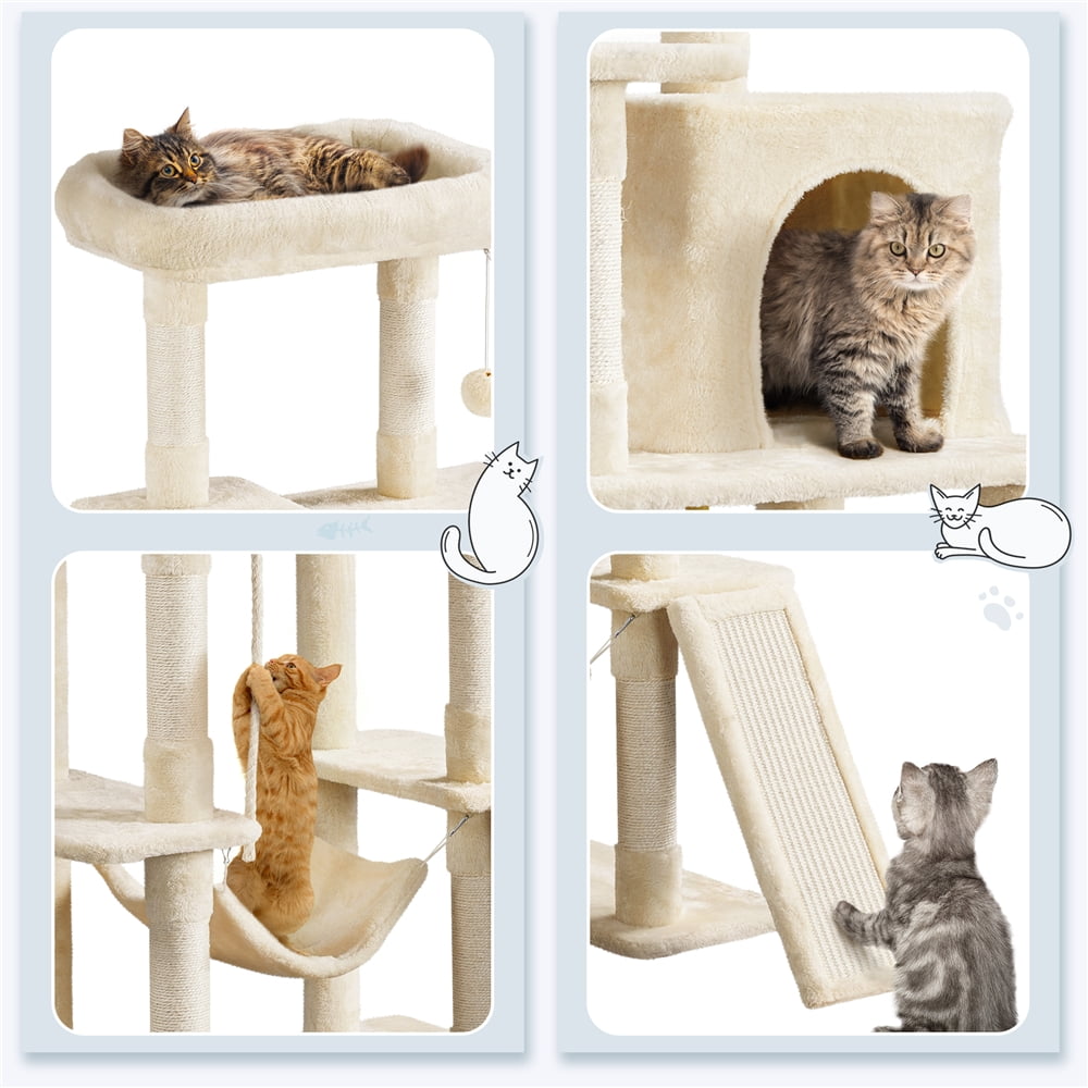Alden Design 63″H Cat Tree Large Hammock Scratching Posts Cat Tower Indoor Cats Multilevel Plush Cat Tree