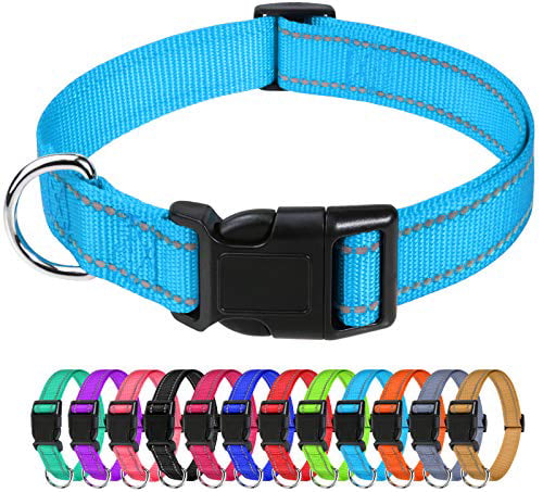 Reflective Dog Collar with Buckle Adjustable Safety Nylon Collars for Small Medium Large Dogs Blue S