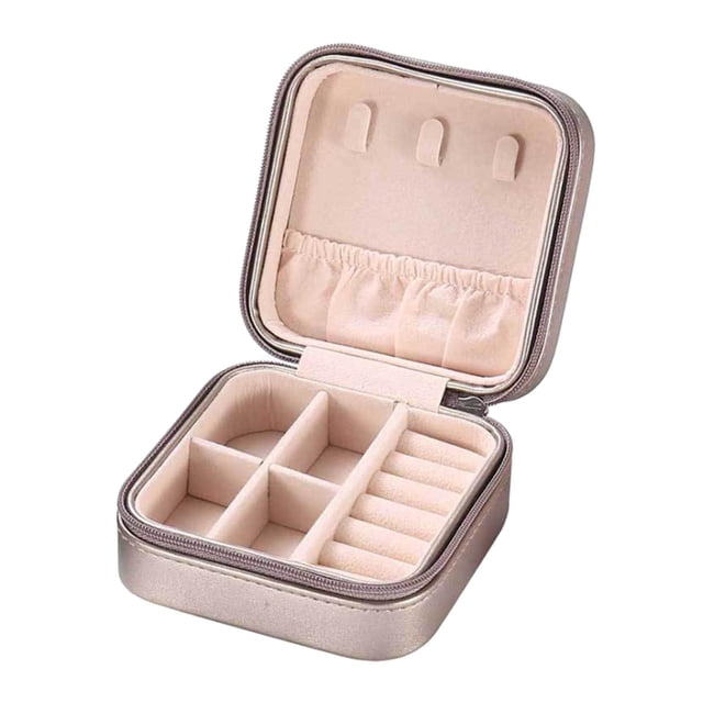 Pequeño Organizador de joyas perfecl Estuche de Almacenamiento con Compartimento Impermeable para Mujeres y Niñas Dorado champagne 10x10x5CM