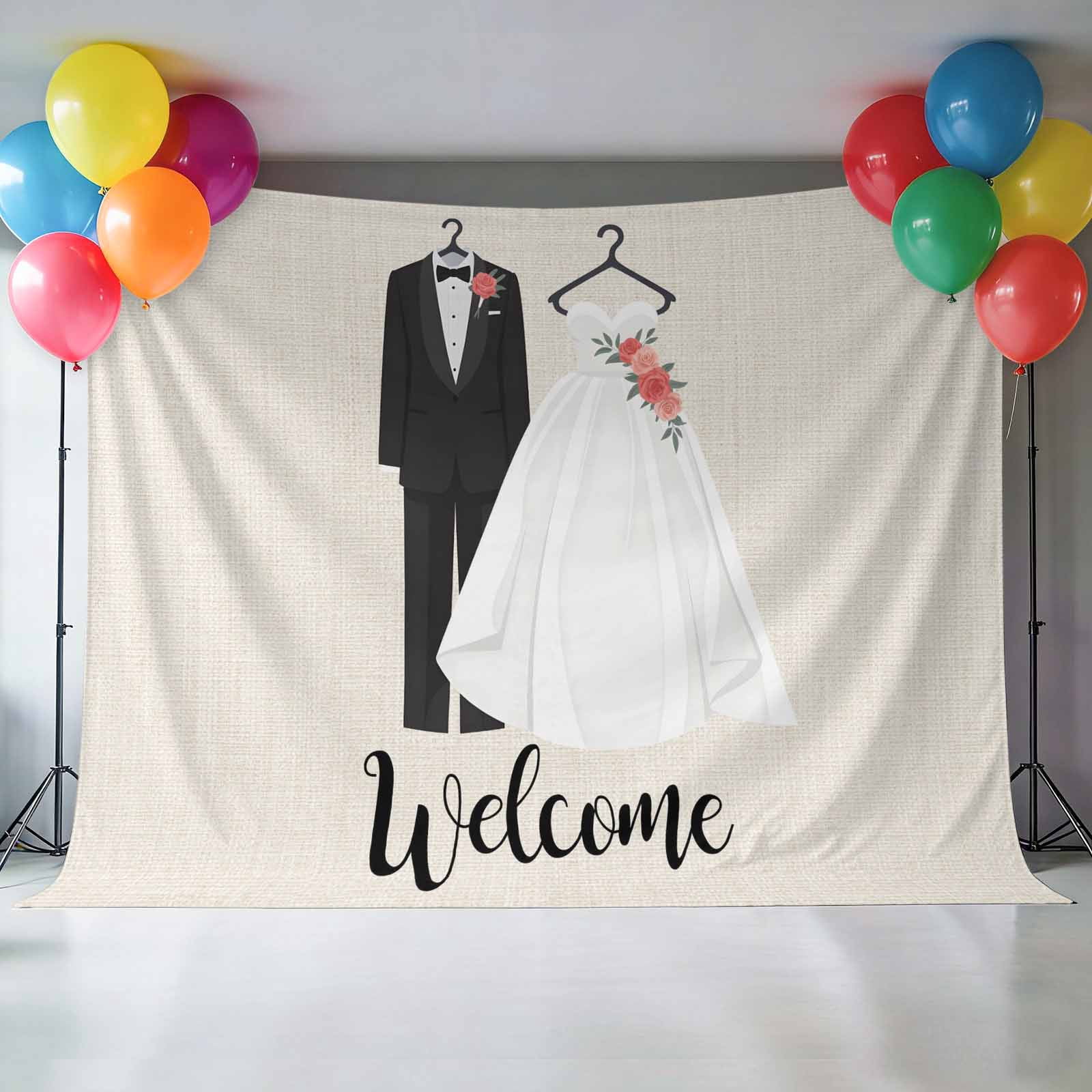 Weddings Clothing Photography Backdrop 7x5FT, Welcome Marriage Beige Linen Texture Photo Backdrops, Background for Photography Studio Photo Studio Background, Back Drop for Photoshoot