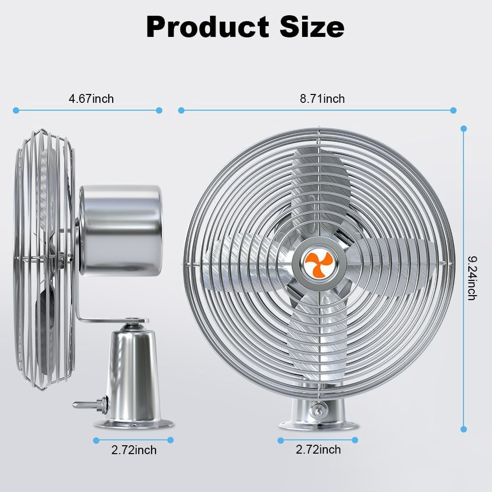 Heavy Duty 12V 6" All-Metal 2-Speed Fan, RV, Truck & Car Cigarette Lighter Cooling Fan, Circulates Air (6FT Cord)