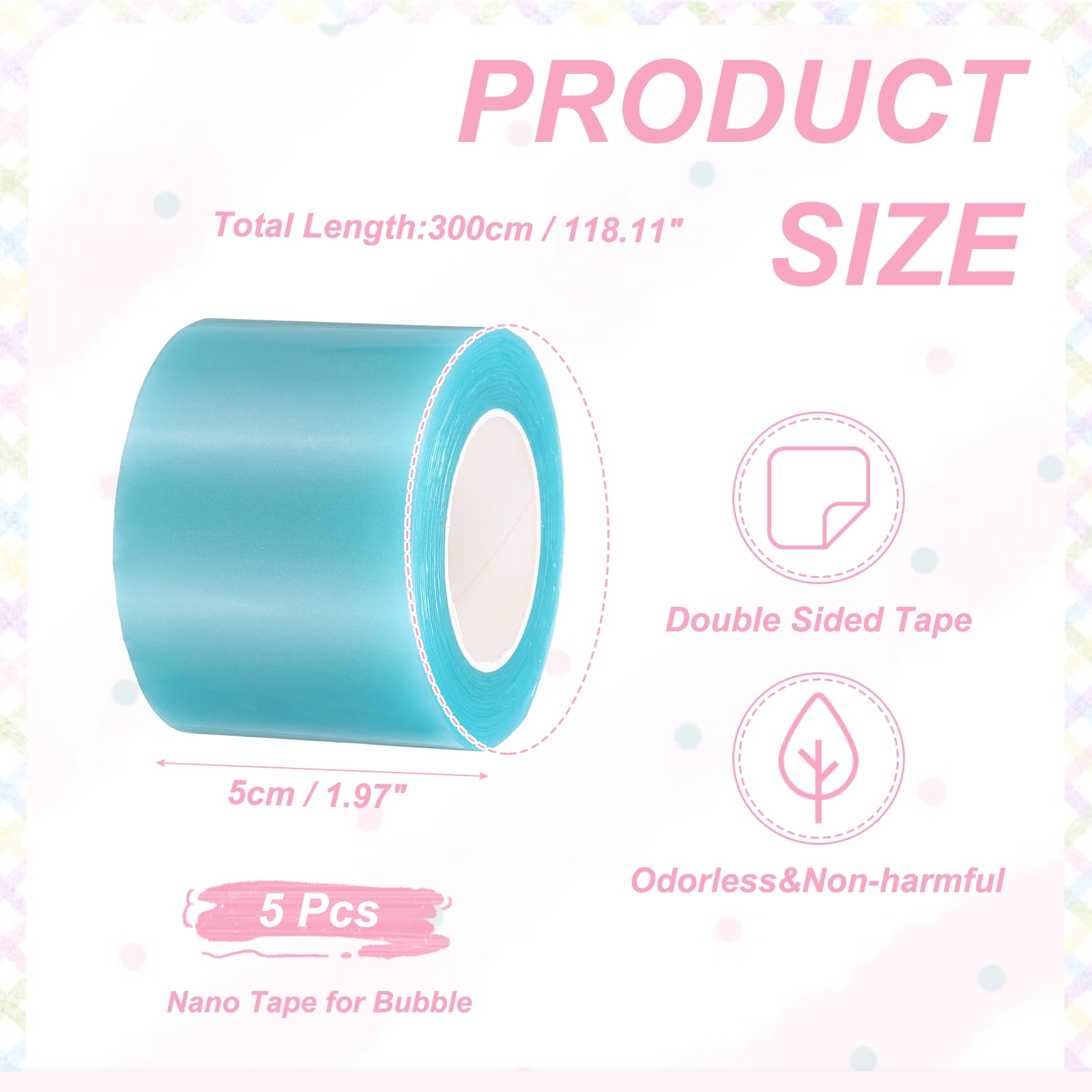 Uxcell Nano Tape 2 x 118 Inch, 5 Pcs Double Sided Nano Bubble Tape, Adhesive DIY Arts Crafts Ball Maker, Blue