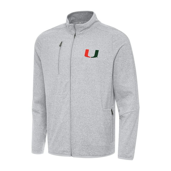 Men's Antigua Heather Gray Miami Hurricanes Hold-Up Full-Zip Tri-Blend Jacket