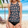 thumbnail image 5 of Women's Printed Tankini Top - High Elasticity Slim-Fit Swimsuit with Removable Straps & Cups, Perfect for Beach & Pool Parties，Flags, 5 of 7