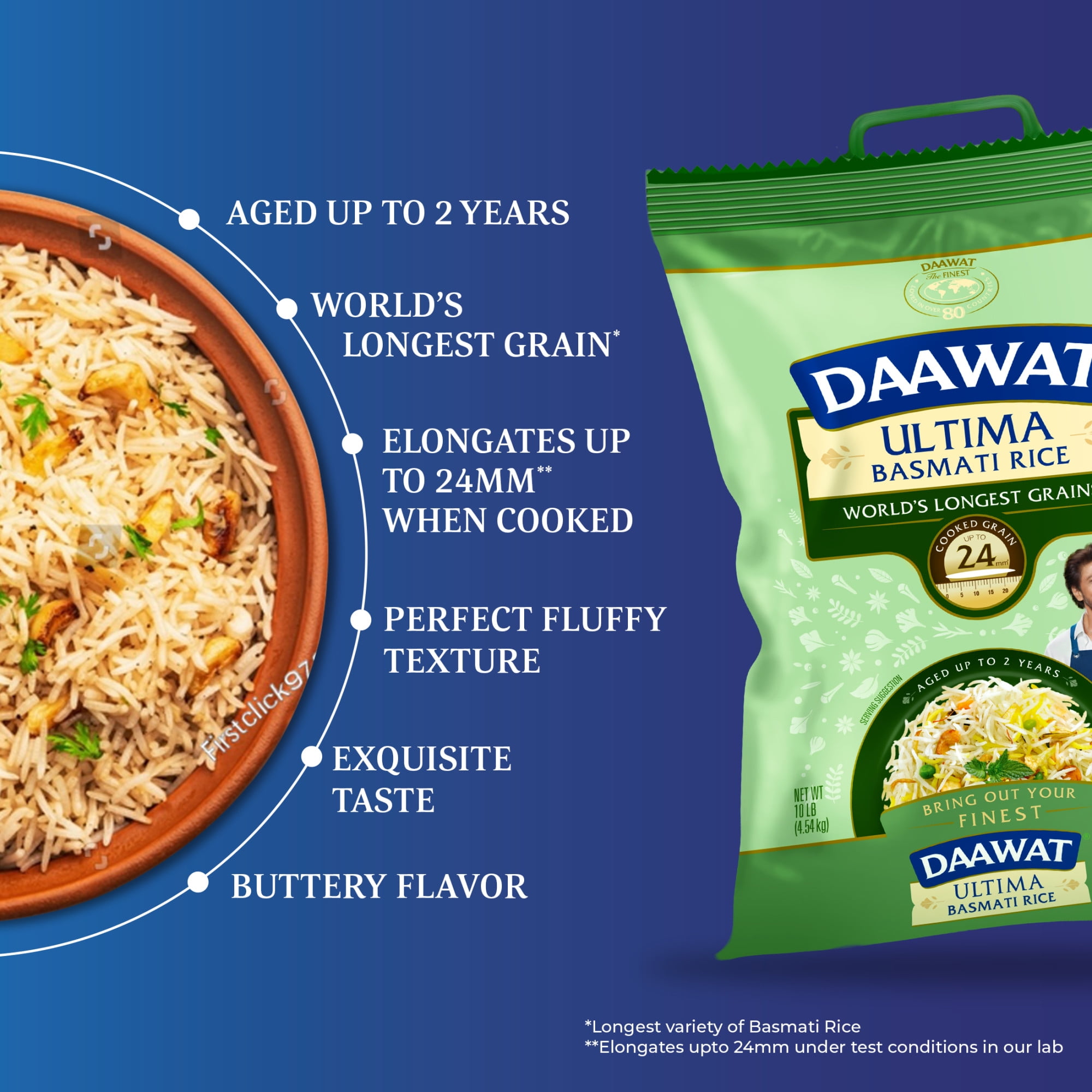 Daawat Ultima Extra Long Grain Basmati Rice, 2-Years Aged, 10 lb Bag