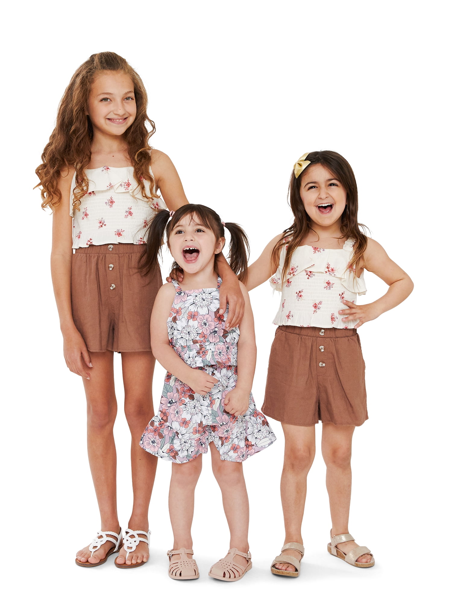 Wonder Nation Girls Ruffle Tank Top and Shorts, 2-Piece Casual Outfit Set, Sizes 4-18 & Plus