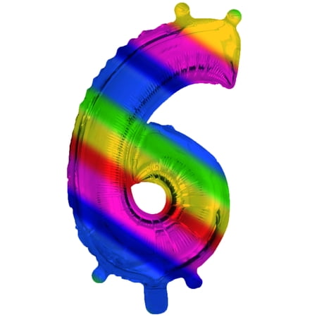 Rainbow Foil 6 Number Air Filled Balloon